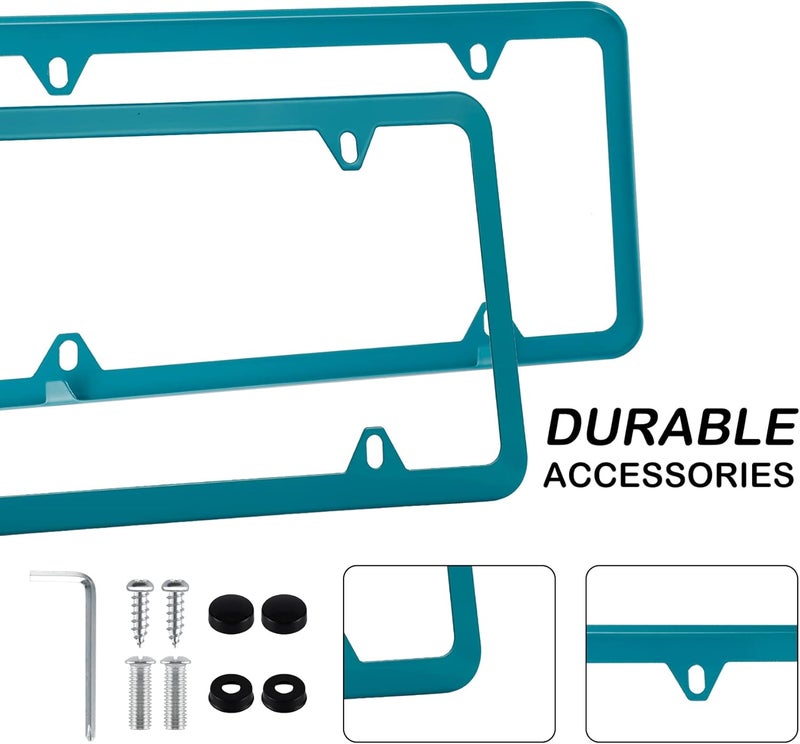 alpmosn 2PCS Stainless Steel License Plate Frames, 4 Holes Car Licence Plate Covers with Screws Washers and Caps, Car Exterior Accessories, License Plate Holder for US Vehicles (Green) - Image 4